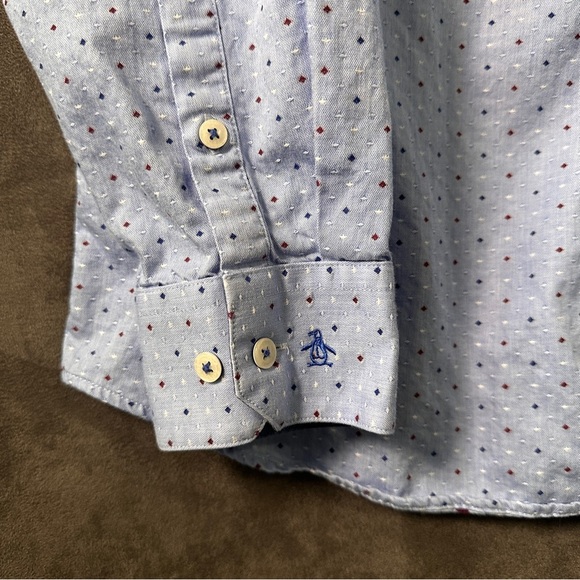 Original Penguin Heritage Slim Fit Button Down Light Blue Micro Dot 16.5/34-35 - Picture 7 of 14